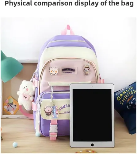 Vista 5 de Juego de mochila Kawaii de 5 piezas, bonita mochila escolar estética, suministros juveniles, conjunto de mochila y accesorios, Negro Schoolbag8