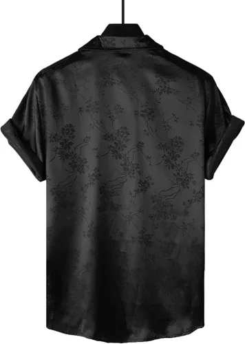 Vista 2 de OYOANGLE Camisa de manga corta con botones y estampado floral de satén para hombre