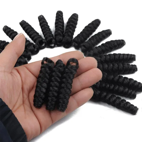 Vista 6 de Saniay - 3 paquetes de trenzas de ganchillo cortas trenzadas de ganchillo con espiral, rizos con espiral jamaicana, 20 mechones por paquete
