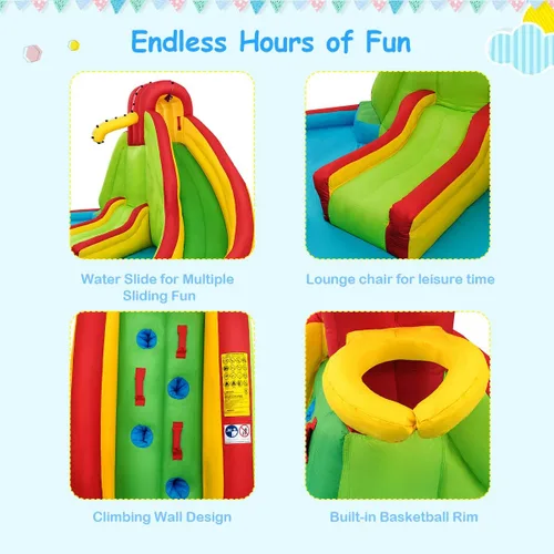 Vista 4 de KOTEK Tobogán acuático inflable, tobogán acuático 8 en 1 con 2 toboganes, 2 paredes de escalada, piscina y cañón de agua, toboganes acuáticos