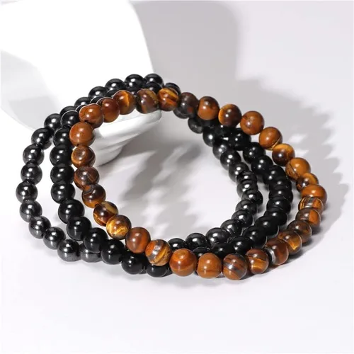 Vista 2 de Caiyao 3 pulseras de cuentas de piedras preciosas naturales semipreciosas de 0.315in para mujeres y hombres, pulsera de piedra de reiki de cristal