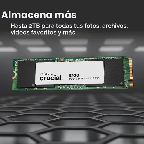 Vista 3 de Unidad de estado sólido SSD Crucial E100 de 480 GB M.2 NVMe PCIe Gen4 interna, hasta 4,700 MB/s, compatible con laptop y computadora de escritorio