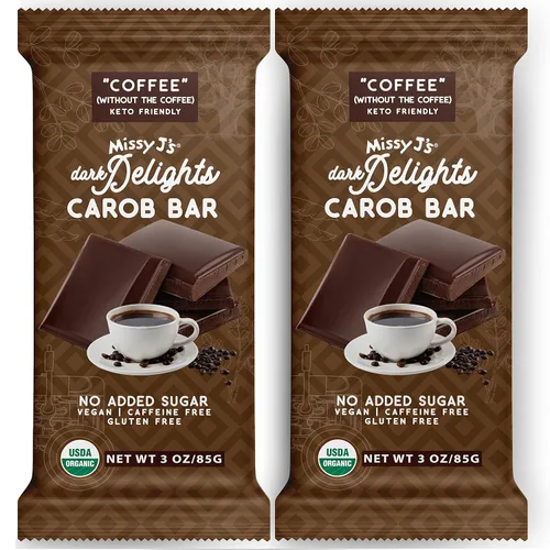 Vista 10 de Missy J's Organic Carob Dark Delights - Barra de caramelo de café sin azúcar, 3 onzas, paquete de 12 unidades, vegano, sin gluten y cafeína