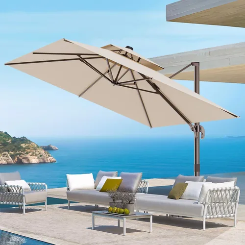 Vista 14 de Sombrilla de 10 x 13 pies para exteriores, sombrilla grande rectangular con viga voladiza, resistente, con rotación de 360°, sombrilla con Beige
