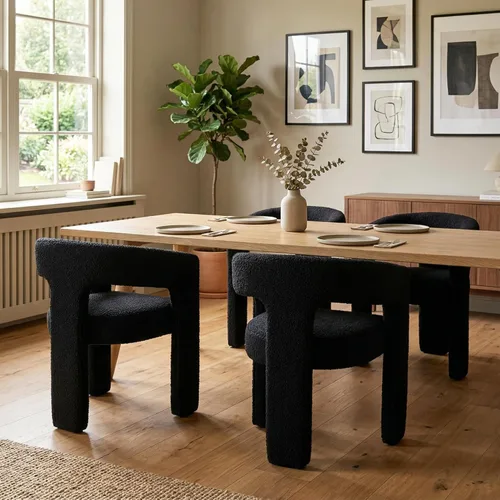 Vista 25 de Hyfirm Sillas de Comedor Modernas Tipo Barril Juego de 1, Cómoda Silla de Comedor de Acento Tapizada en Chenilla con Brazo para Cocina Sala de Estar