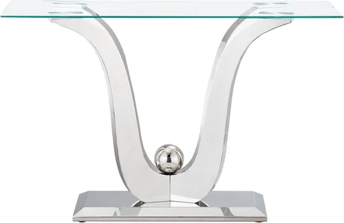 Vista 15 de Mesa de centro de cristal de lujo, mesa de centro de sofá de 47 pulgadas con marco de acero inoxidable dorado y parte superior de vidrio negro, mesa