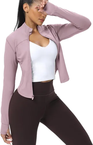 Vista 67 de AVGO Chaquetas de entrenamiento recortadas para mujer, con cremallera, ajustadas, atléticas, con agujeros para el pulgar