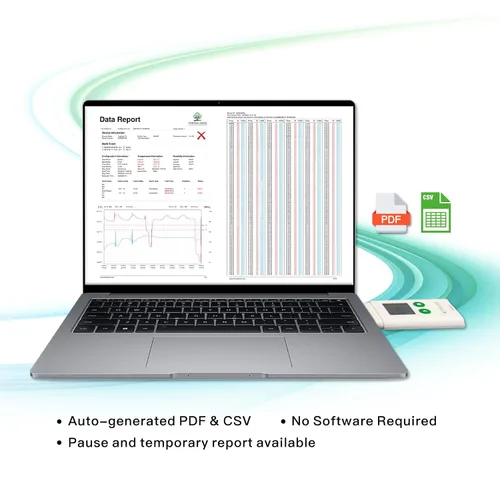 Vista 5 de Registrador de datos de temperatura USB Freshliance, termómetro digital LCD configurable para refrigerador con informe PDF o CSV, monitor