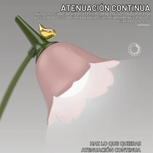 Vista 2 de MAGICKK Lámpara de escritorio LED de flores, luz de mesa inalámbrica ajustable con cuello de ganso, regulable, táctil, recargable con batería