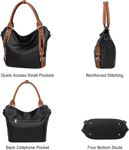 Vista 3 de Over Earth Bolsos de cuero genuino para mujer, bolsos de hombro Hobo, bolso de mano para mujer