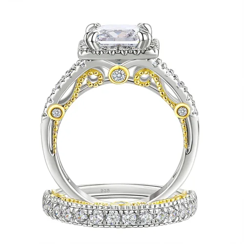 Vista 2 de Wuziwen Anillo de compromiso de 4 quilates para mujer, plata de ley, circonita cúbica, anillo de boda