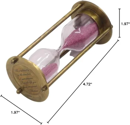 Vista 8 de Reloj de arena de latón con cita inspiradora de Thoreau Temporizador de arena atemporal con funda de cuero de primera calidad Elegante