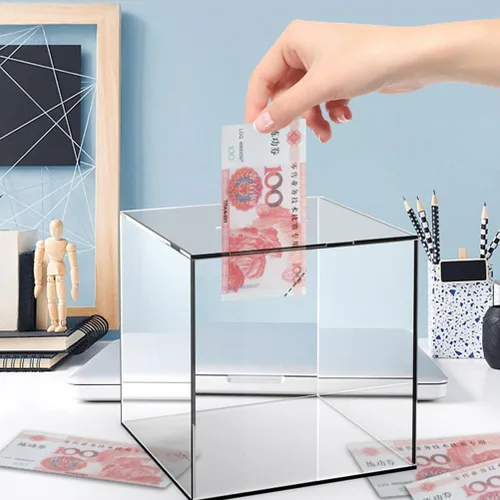 Vista 8 de Alcancía transparente, acrílico transparente, monedas simples para ahorrar dinero en efectivo caja para Año Nuevo