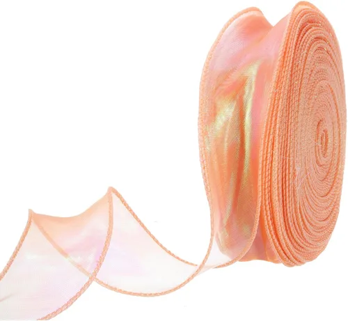 Vista 43 de MECCANIXITY - Cinta de organza con cable de 1 1/2" de ancho, brillante, transparente, con brillo irisado en tonos pastel, cinta de gasa para Beige