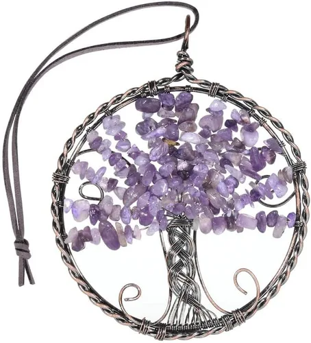 Vista 6 de Árbol de la vida con piedra de cristal curativo, adorno colgante para el hogar, oficina, automóvil, decoración colgante para Feng Shui, decoración