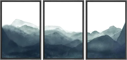 Vista 66 de SIGNWIN Lienzo enmarcado para pared, juego de arte tranquilo con reflejo de lago, acuarela, montaña y agua, ilustraciones modernas, arte abstracto