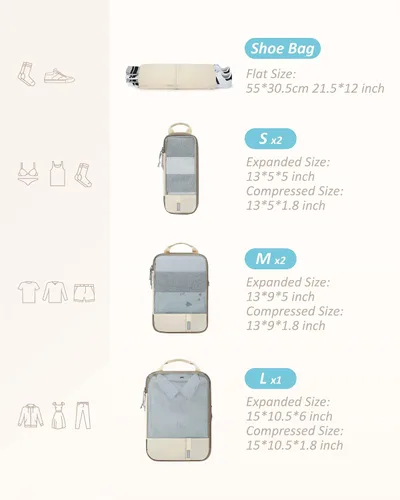 Vista 2 de BAGSMART - Juego de 6 cubos de compresión para maletas, juego de 6, 4 y 2, cubos organizadores de viaje, juego de bolsas expandibles, organizadores