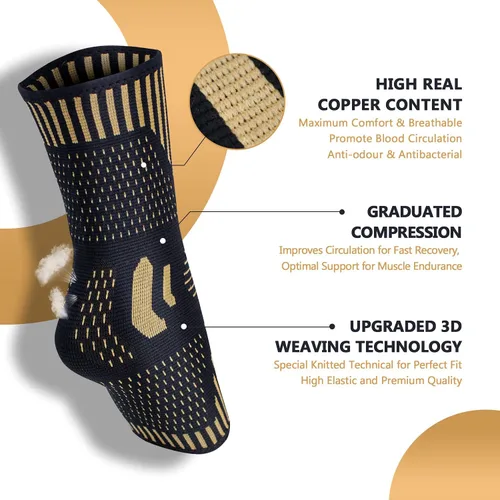 Vista 2 de Lusenone Tobillera de cobre para hombres y mujeres (par), los mejores calcetines de compresión de tobillo para fascitis plantar, esguince