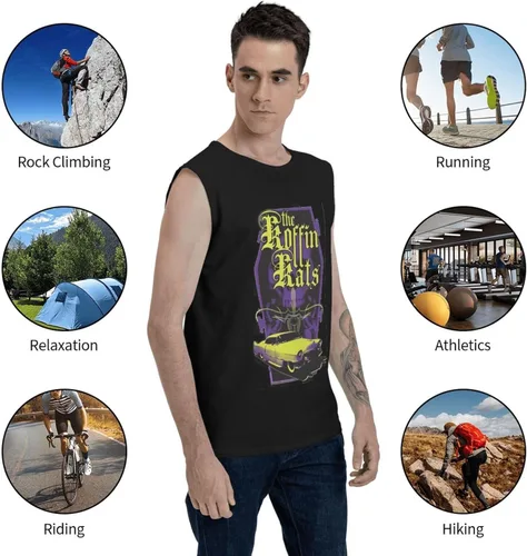 Vista 6 de COIRBLISS Koffin Kats - Camiseta sin mangas para hombre, cuello redondo, ajuste holgado, para gimnasio, entrenamiento, músculos, camiseta sin mangas