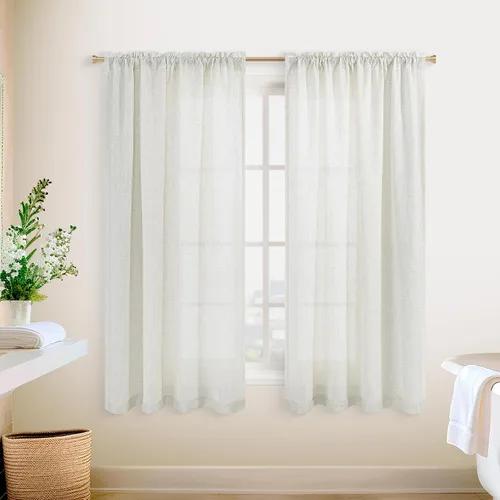 Vista 35 de KOUFALL Juego de 2 cortinas de puerta francesa, cortinas de lino para puerta/ventana, cortina transparente boho para cristal lateral delantero
