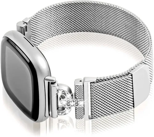 Vista 10 de Bandas magnéticas compatibles con Fitbit Sense 2/Fitbit Versa 4/Fitbit Sense/Fitbit Versa 3, correa de malla de acero inoxidable, pulsera ajustable