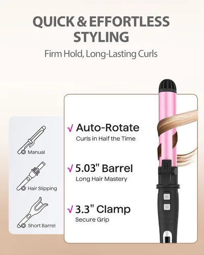 Vista 3 de Rizador de pelo con rotación automática: rizador de pelo automático de 1.25 pulgadas con temperatura ajustable de 180 °F a 410 °F y pantalla LCD