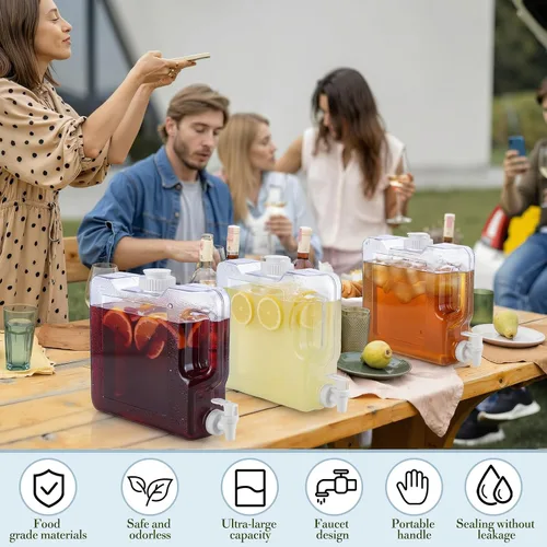 Vista 5 de Funnymoom 6 dispensadores de bebidas para refrigerador, refrigerador, botella dispensadora de agua reutilizable de plástico con espita para fiestas