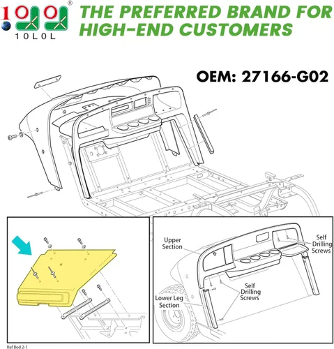 Vista 2 de 10L0L Escudo delantero para carrito de golf - Compatible con EZGO TXT, sustituye a 27166G04