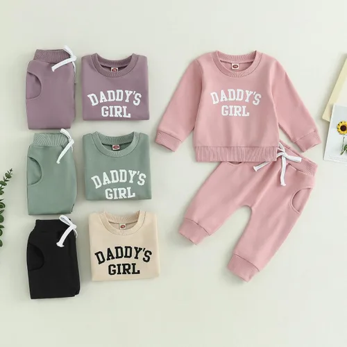 Vista 7 de Karesoull Daddy's Girl - Conjunto de sudadera con estampado de letras para bebé, camisa y pantalón largo para otoño e invierno