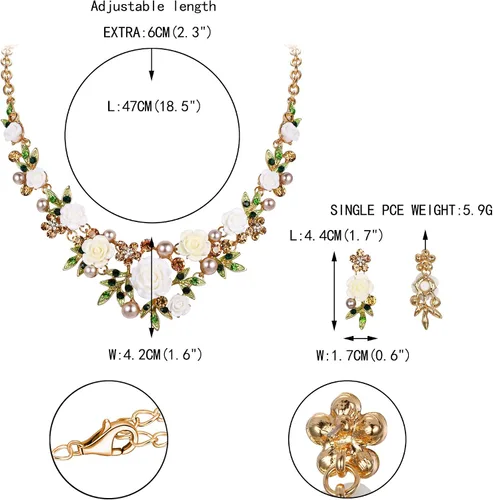 Vista 5 de EVER FAITH Conjunto de pendientes perforados con collar de perlas de imitación de cristal austriaco para mujer