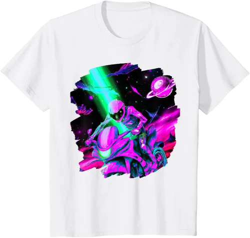 Vista 24 de Camiseta de motociclista espacial para motociclista astronauta, Negro, S