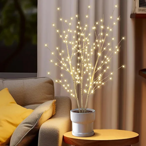 Vista 6 de Árbol de luz de abedul de 33 pulgadas con 180 luces LED, árbol iluminado parpadeante con temporizador, ramas ajustables de abedul para decoración