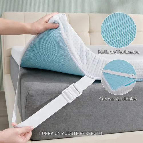 Vista 8 de Subrtex Funda para Topper de Colchón (Solo Funda) Protector de Colchón Ropa de Cama de Rayón Hecho de Bambú Funda Envolvente de Colchón Extraíble