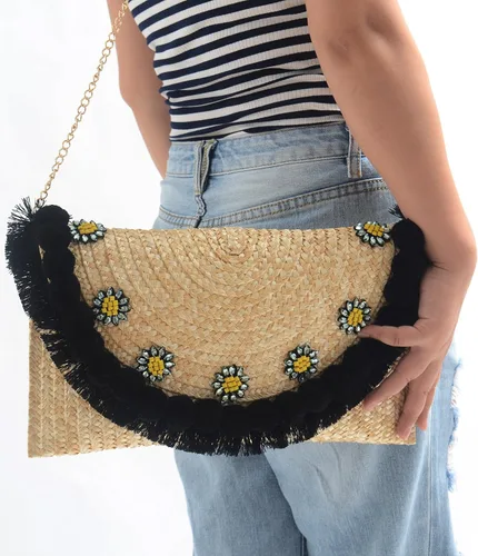 Vista 5 de PULAMA Bolso de hombro cruzado de ganchillo con pompones, borlas, pinapple flecos, bolso de mano de moda