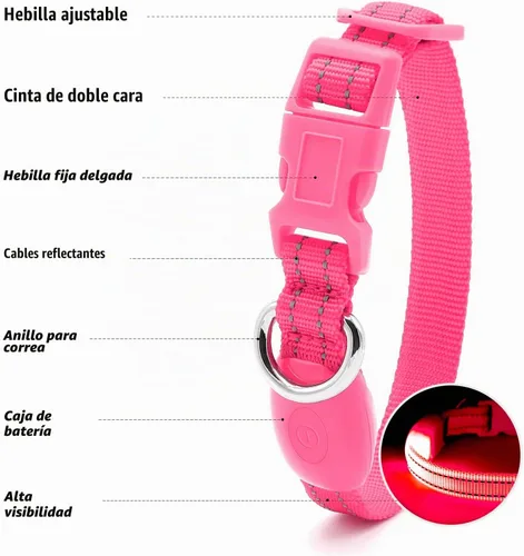 Vista 3 de Collares de perro con luz Visinite para perros pequeños, collar de perro LED recargable, collar de perro iluminado totalmente ajustable, collares