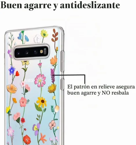 Vista 2 de Unov Funda para Galaxy S10, transparente con diseño en relieve, flor Flor estética