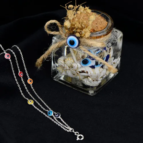 Vista 8 de Pulseras de plata de ley 925 con protección de cadena de triple capa, pulsera azul Ojo Turco para mujer, joyería bohemia delicada para mujer