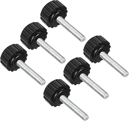 Vista 13 de Perillas de sujeción moleteadas, rosca macho M4 x 0.394 in, cabeza de 0.630 in, pomos de plástico termoestable para tornillo de pulgar negro
