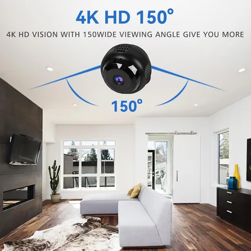 Vista 3 de MCJ Mini cámara WiFi 4K – Cámara de seguridad interior con alimentación en vivo de video, detección de movimiento, visión nocturna, no incluye
