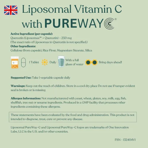 Vista 5 de Florida Sunshine Quercetina liposomal - 120 cápsulas (250 mg) Apoyo inmunológico, antioxidante, antiinflamatorio, alivio de la alergia, salud