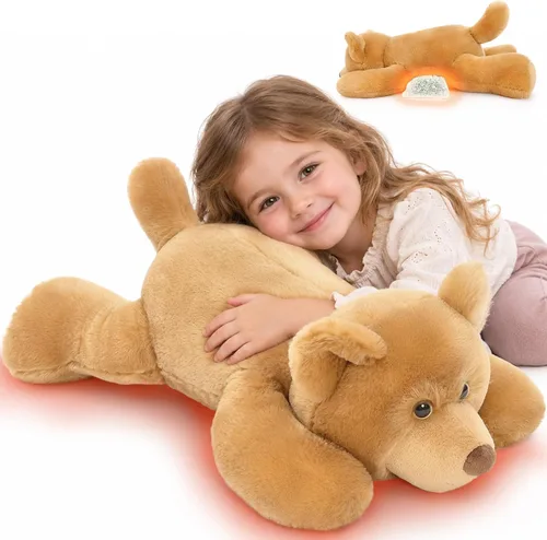Vista 10 de MorisMos Perro de peluche con peso de 24 pulgadas, peluche para microondas Perro marrón