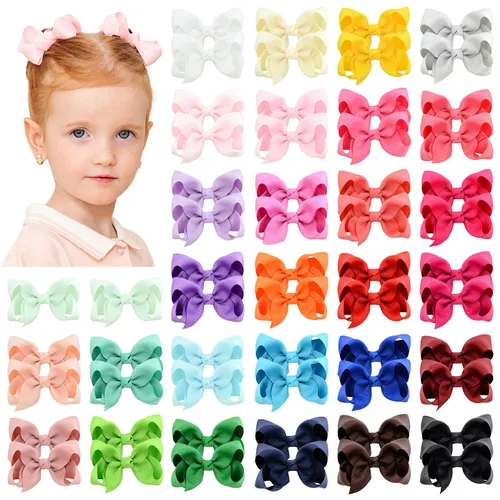Vista 10 de 50 piezas de lazos de cabello para niñas de 7,6 cm con cinta de grogrén y pinzas de cocodrilo, accesorios para el cabello para bebés, niñas, niños
