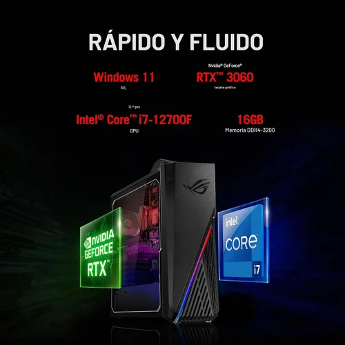 Vista 2 de ASUS ROG Strix G15 Gaming Desktop PC, Intel Core i7-12700F, GeForce RTX 3060 12GB, 16GB DDR4 RAM, 1TB PCIe 4.0 SSD, Windows 11 Home, G15CF-AB766