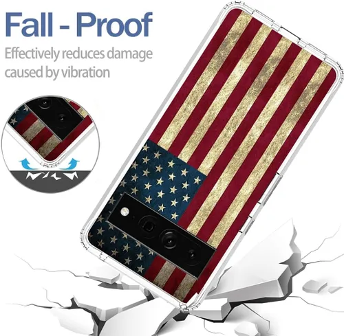 Vista 7 de Funda protectora para Pixel 7 Pro/Google 7 Pro, diseño de bandera transparente y bonita funda protectora de cuerpo completo para Google Pixel 7 Pro