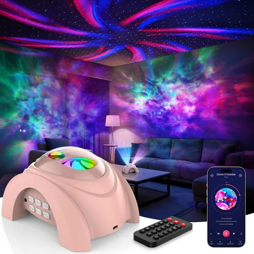 Vista 14 de Rossetta Proyector de galaxia de doble lente, proyector de estrellas para dormitorio con ruido blanco y altavoz Bluetooth, control remoto