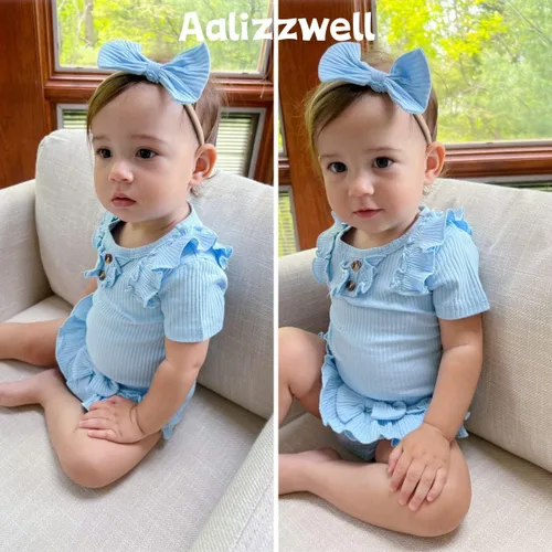 Vista 38 de Aalizzwell Body de manga corta para bebé niña con pantalones cortos acanalados