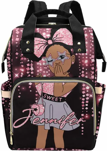 Vista 30 de Bolsa de pañales personalizada con purpurina brillante, color rosa, oro rosa, rubor, con nombre, bolsas de pañales de viaje, mochila casual