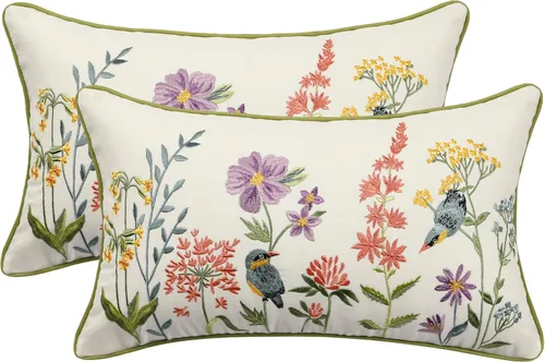 Vista 17 de Fundas de almohada bordadas de 16 x 16 pulgadas, paquete de 2 Aves y flores