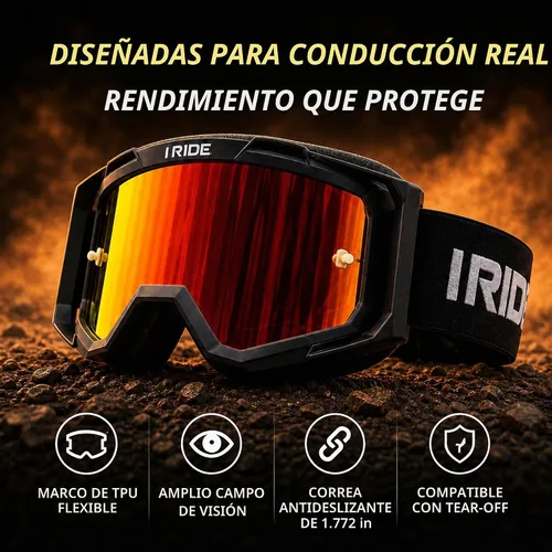 Vista 5 de I RIDE Airtime Motocross Goggles Montura Negra - Lentes Pop Naranja