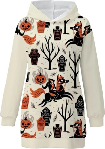 Vista 3 de Vestido de Halloween para mujer 2022 con capucha para otoño e invierno